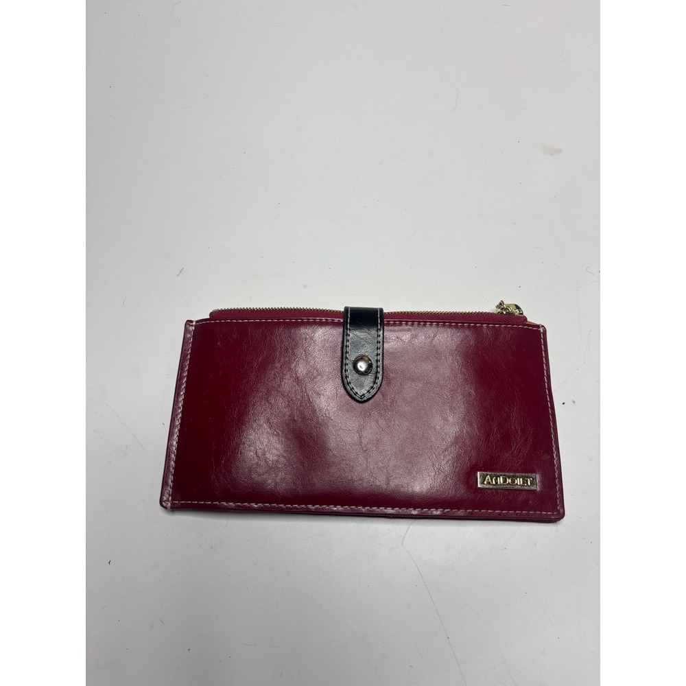 Andoilt Burgundy Leather Slim Bifold Wallet Zipper Pocket VTG Classy Chic Preppy
